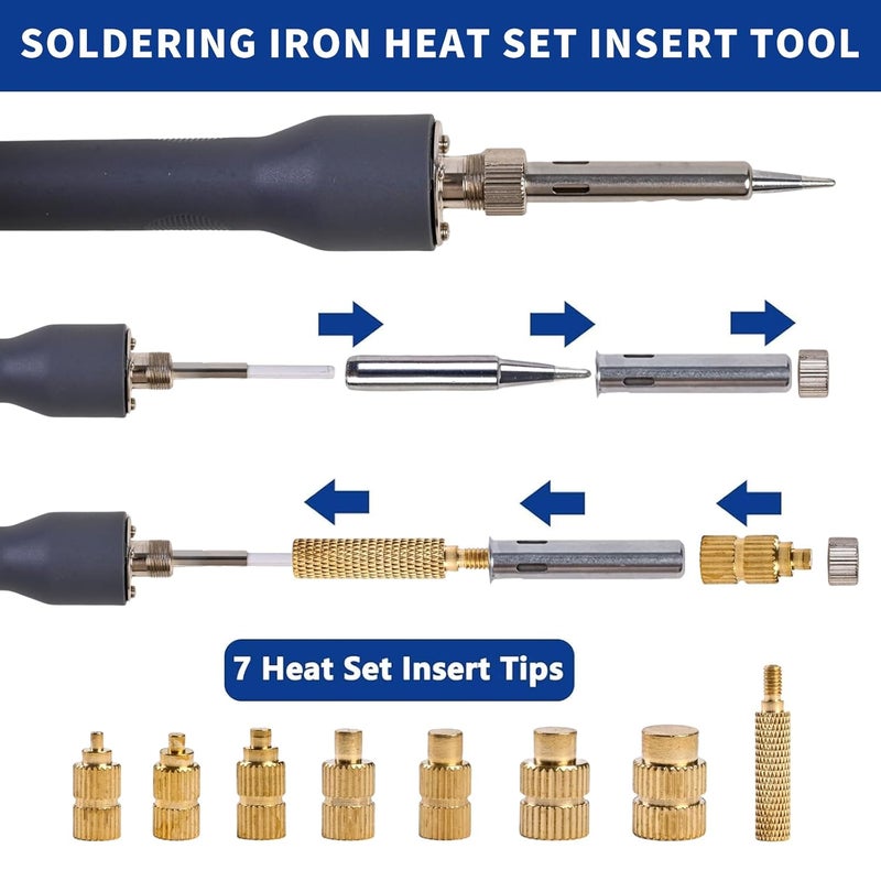 ldmdsz 60W Digital Soldering Iron Heat Set Insert Tool Kit, Adjustable Temp 180-500℃ LCD Display, Extra Heat-Set Insert Tips, Threaded Inserts for Plastic & 3D Printing, Brass Inserts Hardware Set - Image 2